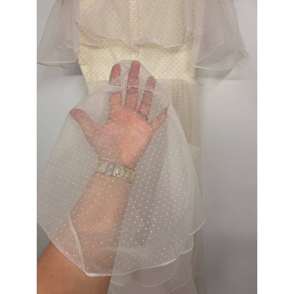 VTG 70-80's Union Tag Swiss Dot SZ 2 Pink Polka Dot Formal Dress Sally FOOTLOOSE - Picture 12 of 13